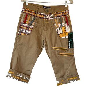 Nylaus Khaki Capri Jeans with Double Waist Look NEW Cities and States Size 28